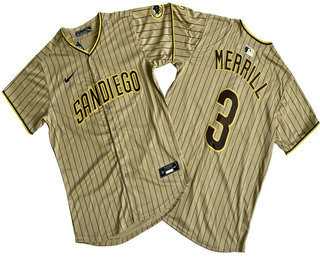 Mens San Diego Padres #3 Jackson Merrill Khaki Pinstripe Limited Stitched Jersey->san diego padres->MLB Jersey
